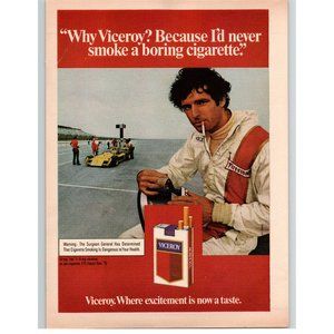 1975 Viceroy Cigarettes Vintage Print Ad Racing Formula 1 Driver Excitement Race